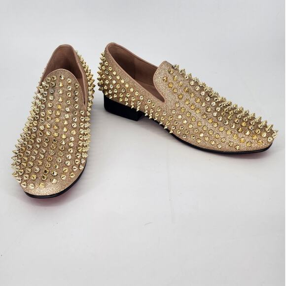 Justar Men's Gold Glitter Leather Spike Loafers Men’s Size 9 - Picture 5 of 12
